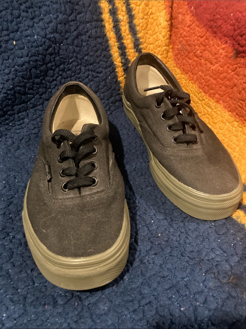 Vans Men's Black Canvas Low-Top Sneakers with Olive Sole